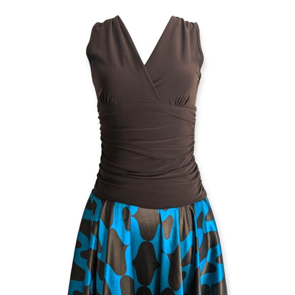 Ruched Y2K Ocean Ogee Scarf Hem Asymmetrical Satin Dress - Picture 11 of 12